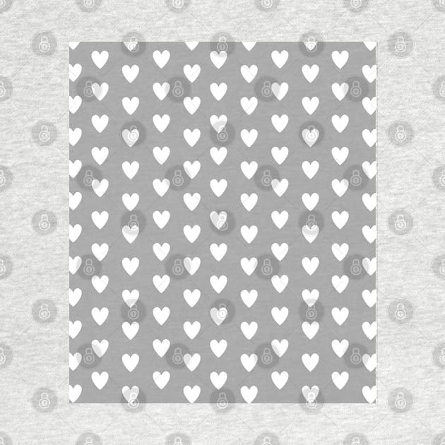 White Hearts, Polka Dots, Pattern on Grey by OneThreeSix